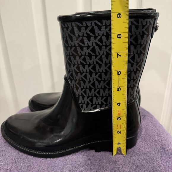 MICHAEL KORS Sutter Black MK Monogram Rain Boots Women’s 8 Waterproof - Picture 10 of 13